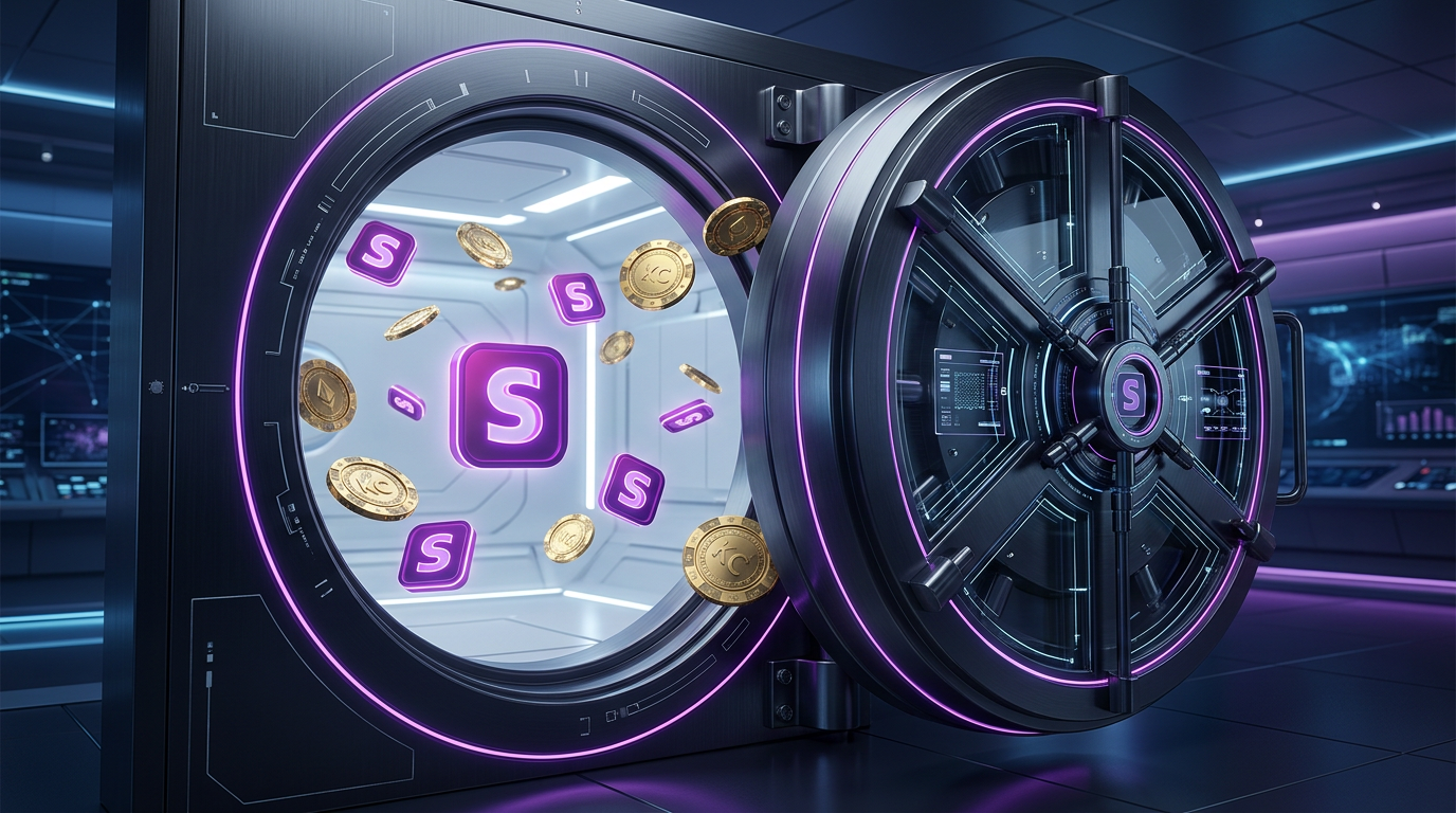 Luxusní digitální trezor s logem Skrill a kasinovými žetony